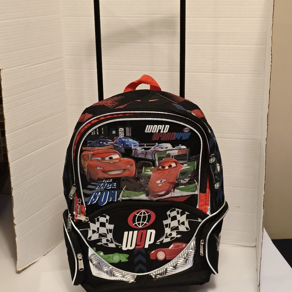 Disney Pixar's Cars Rolling Backpack Bag World Grand Prix Blazing' Speed Rolling